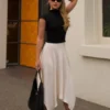 Coralie Asymmetric Satin Midi Skirt – Ivory