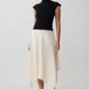 Coralie Asymmetric Satin Midi Skirt – Ivory