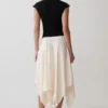 Coralie Asymmetric Satin Midi Skirt – Ivory