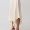 Coralie Asymmetric Satin Midi Skirt – Ivory