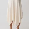 Coralie Asymmetric Satin Midi Skirt – Ivory