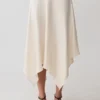 Coralie Asymmetric Satin Midi Skirt – Ivory