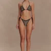 Corrie Crochet Tie Up Bikini Bottom – Black And Neutral Stripe
