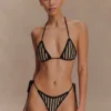 Corrie Crochet Tie Up Bikini Bottom – Black And Neutral Stripe