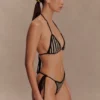 Corrie Crochet Tie Up Bikini Bottom – Black And Neutral Stripe
