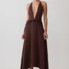 Cyra Plunge Satin Midi Dress – Dark Chocolate Cyra Plunge Satin Midi Dress – Dark Chocolate