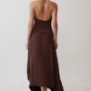 Cyra Plunge Satin Midi Dress – Dark Chocolate Cyra Plunge Satin Midi Dress – Dark Chocolate