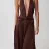 Cyra Plunge Satin Midi Dress – Dark Chocolate Cyra Plunge Satin Midi Dress – Dark Chocolate