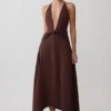 Cyra Plunge Satin Midi Dress – Dark Chocolate Cyra Plunge Satin Midi Dress – Dark Chocolate