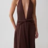 Cyra Plunge Satin Midi Dress – Dark Chocolate Cyra Plunge Satin Midi Dress – Dark Chocolate