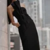 Cyrill Strapless Satin Structured Maxi Dress – Black Cyrill Strapless Satin Structured Maxi Dress – Black