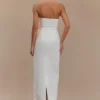 Cyrill Strapless Satin Structured Maxi Dress – White Cyrill Strapless Satin Structured Maxi Dress – White