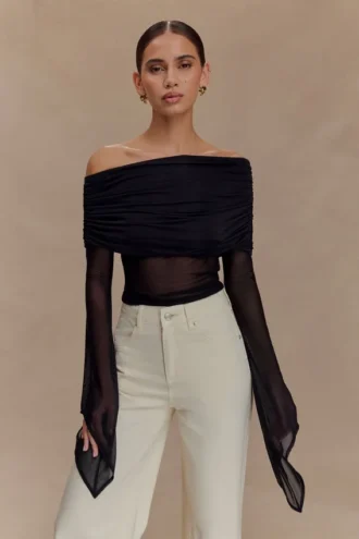 Dahlia One Shoulder Top – Black