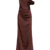 Dalia Off Shoulder Satin Maxi Dress – Dark Chocolate