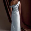 Dalia Off Shoulder Satin Maxi Dress – Frosted Blue