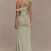 Dalia Off Shoulder Satin Maxi Dress – Sage Dalia Off Shoulder Satin Maxi Dress – Sage