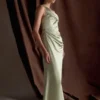 Dalia Off Shoulder Satin Maxi Dress – Sage Dalia Off Shoulder Satin Maxi Dress – Sage