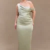 Dalia Off Shoulder Satin Maxi Dress – Sage Dalia Off Shoulder Satin Maxi Dress – Sage