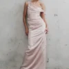 Dalia Off Shoulder Satin Maxi Dress – Soft Pink Dalia Off Shoulder Satin Maxi Dress – Soft Pink