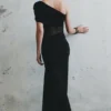 Dallas One Shoulder Mesh Maxi Dress – Black