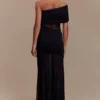 Dallas One Shoulder Mesh Maxi Dress – Black