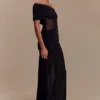 Dallas One Shoulder Mesh Maxi Dress – Black