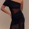 Dallas One Shoulder Mesh Maxi Dress – Black