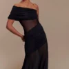 Dallas One Shoulder Mesh Maxi Dress – Black