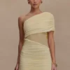 Dallas One Shoulder Mesh Mini Dress – Lemon