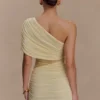 Dallas One Shoulder Mesh Mini Dress – Lemon
