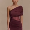 Dallas One Shoulder Mesh Mini Dress – Mahogany