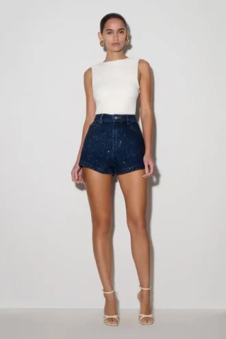 Dan Diamante Denim Shorts – Midnight Blue