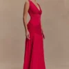 Dania Cowl Neck Slinky Maxi Dress – Fuchsia Pink