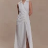 Dante Ruched Linen Midi Dress – White Dante Ruched Linen Midi Dress – White