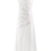 Dante Ruched Linen Midi Dress – White Dante Ruched Linen Midi Dress – White