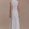 Dante Ruched Linen Midi Dress – White Dante Ruched Linen Midi Dress – White