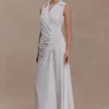 Dante Ruched Linen Midi Dress – White Dante Ruched Linen Midi Dress – White