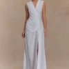 Dante Ruched Linen Midi Dress – White Dante Ruched Linen Midi Dress – White