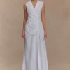 Dante Ruched Linen Midi Dress – White Dante Ruched Linen Midi Dress – White
