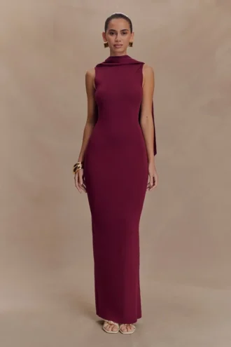 Darby Knit Scarf Maxi Dress – Merlot