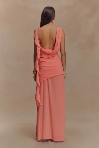Daria Draped Chiffon Maxi Dress – Pastel Nectarine