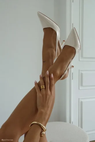 Dasha Patent Sling Back Heels – Ivory