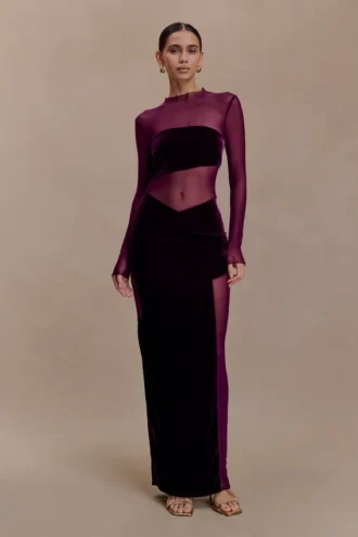 davina velvet and mesh maxi dress purple 1 330x495 - Davina Velvet And Mesh Maxi Dress - Purple