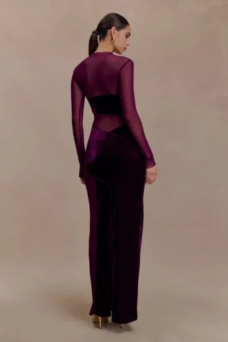 davina velvet and mesh maxi dress purple 2 330x495 - Davina Velvet And Mesh Maxi Dress - Purple