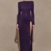 Deanna Long Sleeve Diamante Maxi Dress – Purple