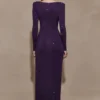 Deanna Long Sleeve Diamante Maxi Dress – Purple