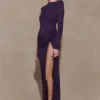 Deanna Long Sleeve Diamante Maxi Dress – Purple