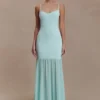 Deanne Bandage And Chiffon Knit Maxi Dress – Blue