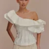 Debbie One Shoulder Bubble Top – White Debbie One Shoulder Bubble Top – White