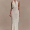 Deeliah Halterneck Crochet Maxi Dress – Ivory
